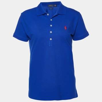 Pre Owned Polo Ralph Lauren Royal Blue Cotton Slim Fit Polo T-Shirt M