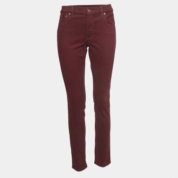 Pre Owned Polo Ralph Lauren Burgundy Cotton Skinny Pants L