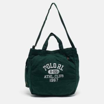 Pre Owned Polo Ralph Lauren Green Canvas Logo Print Tote