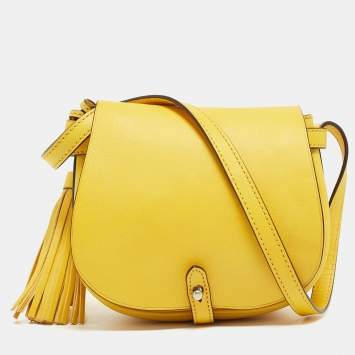 Pre Owned Polo Ralph Lauren Yellow Leather Tassel flap Crossbody Bag