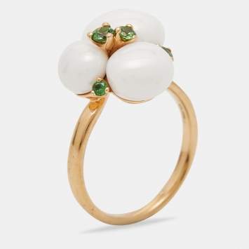 Pre Owned Pomellato Capri Ceramic Tsavorite Garnets 18k Rose Gold Ring Size 54.5