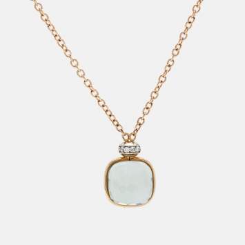 Pre Owned Pomellato Nudo Classic Prasiolite Diamonds 18k Two Tone Gold Necklace