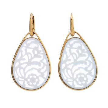 Pre Owned Pomellato Victoria Carved Agate 18k Rose Gold Drop Earrings