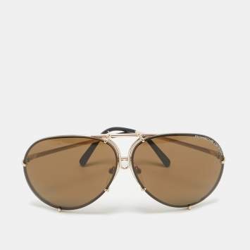 Pre Owned Porsche Design Gold Tone/Brown P'8478 Aviator Sunglasses