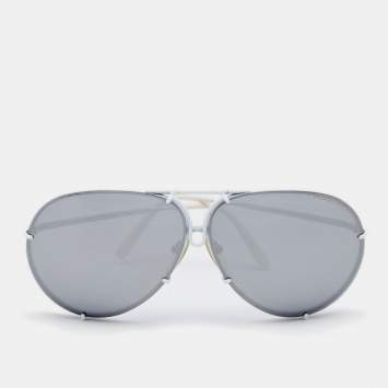 Pre Owned Porsche Design White/ Silver Mirrored P'8478 Aviator Sunglasses