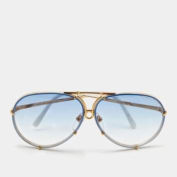 Pre Owned Porsche Design Gold Tone/Blue Gradient P'8478 Aviator Sunglasses