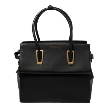 Pre Owned Porsche Design Black Leather Front Pocket Tote