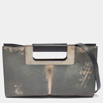 Pre Owned Porsche Design Grey/Shimmer Calfhair and Leather Cut Out Frame Handle Bag