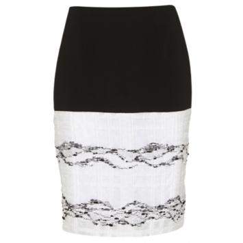 مملوكة مسبقًا Prabal Gurung Black and White Wool-Crepe Organza-Trim Skirt L