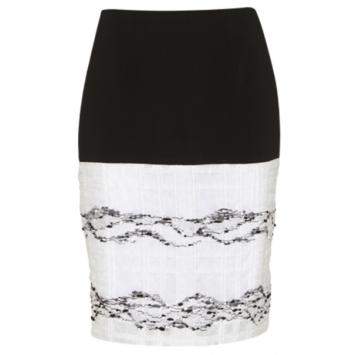 مملوكة مسبقًا Prabal Gurung Black and White Wool-Crepe Organza-Trim Skirt M
