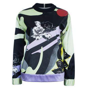 Pre Owned Prabal Gurung Printed Leather Sweatshirt Top S