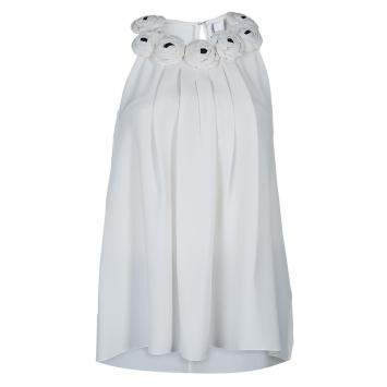 Pre Owned Prabal Gurung White Silk Rose Applique Detail Sleeveless Top S
