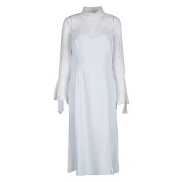 Pre Owned Prabal Gurung Powder Blue Sheer Sleeve Side Button Detail Dress M