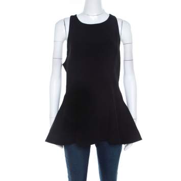 Pre Owned Prabal Gurung Black Wool Peplum Sleeveless Blouse L 