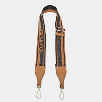 Pre Owned Prada Brown/Black Canvas and Leather Logo Bag Shoulder Strap 