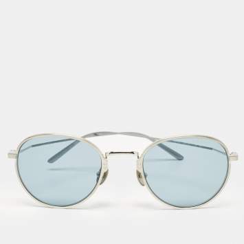 Pre Owned Prada Blue SIlver Tone SPR53W Round Sunglasses