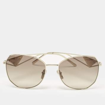 Pre Owned Prada Triangle Logo Brown Gold Tone SPR57Y Sunglasses