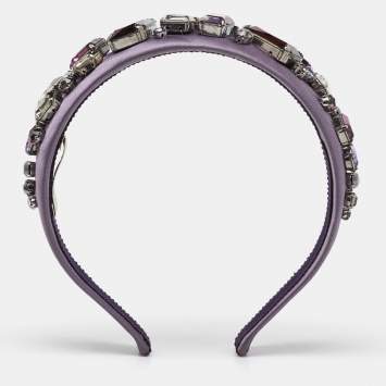 Prada Purple Satin Crystal Embellished Headband