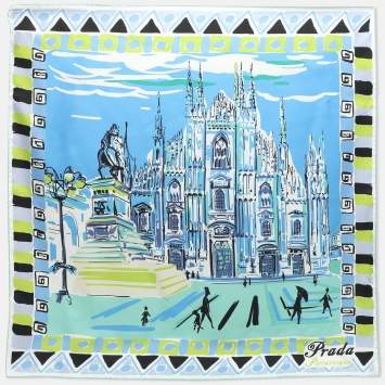Pre Owned Prada Multicolor Pittoresque Milan Print Foulard Scarf