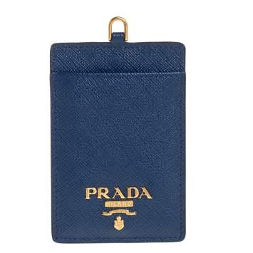 Pre Owned Prada Blue Saffiano Leather ID Badge Holder