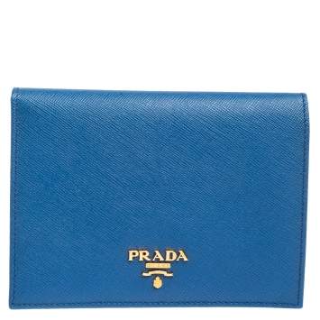Pre Owned Prada Blue Saffiano Metal Leather Passport Holder