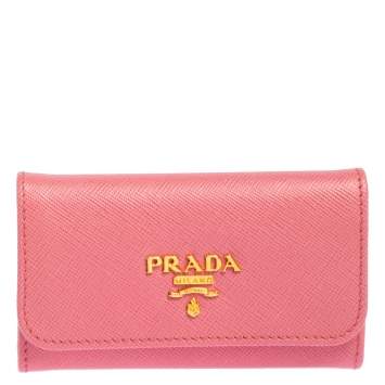 Pre Owned Prada Pink Saffiano Leather Key Holder 