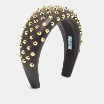 Pre Owned Prada Black Studded Leather Headband