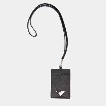 Pre Owned Prada Black Saffiano Leather Badge Holder