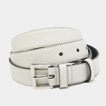 مملوكة مسبقًا Prada White Leather Slim Belt 80 CM