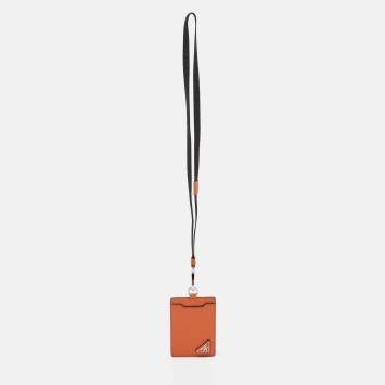 Pre Owned Prada Orange Saffiano Leather Badge Holder
