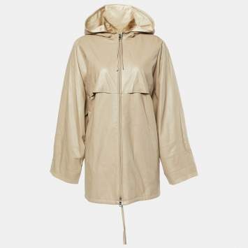 مملوكة مسبقًا Prada Beige Leather Hooded Zip-Up Coat S