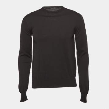 Pre Owned Prada Black Cotton Rib Knit Crew Neck Sweater M