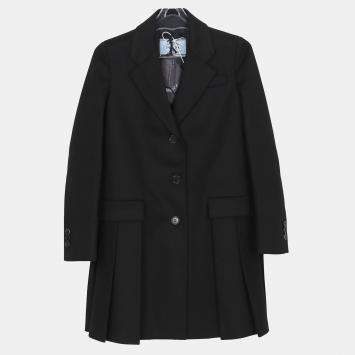 Prada Black Wool Pleated Detail Coat Size 36 