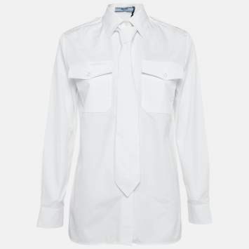 Prada White Poplin Long Sleeve Shirt with Tie XS