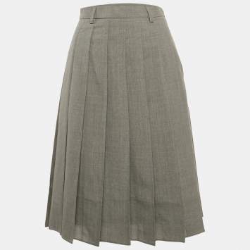 مملوكة مسبقًا Prada Grey Wool Pleated Midi Skirt XS