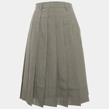 مملوكة مسبقًا Prada Grey Wool Pleated Midi Skirt XS