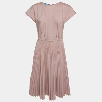 مملوكة مسبقًا Prada Pink Synthetic Crepe Plissé Midi Dress M