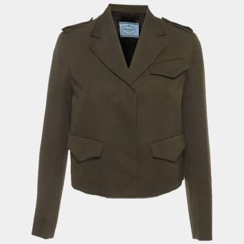 Pre Owned Prada Military Green Wool Gabardine Cropped Jacket XXS