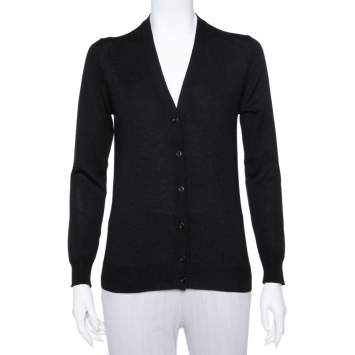 Pre Owned Prada Black Wool Button Front Cardigan XS
