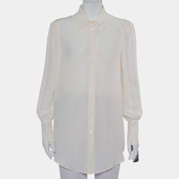 مملوكة مسبقًا Prada Cream Silk Button Front Shirt M