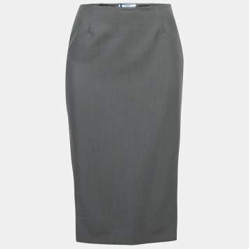 Pre Owned Prada Grey Mohair Wool Double-Slit Pencil Skirt S