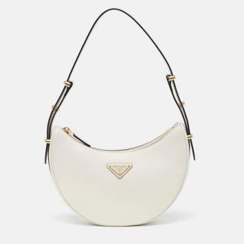 Pre Owned Prada White Leather Arqué Shoulder Bag
