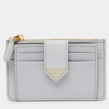 Pre Owned Prada Grey Saffiano Leather Zip Card Holder
