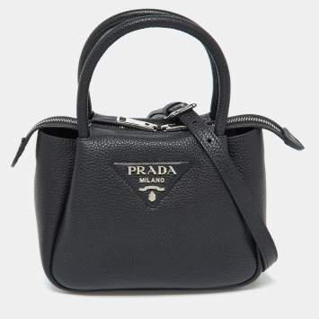 Pre Owned Prada Black Vitello Daino Soft Leather Mini Top Zip Bag