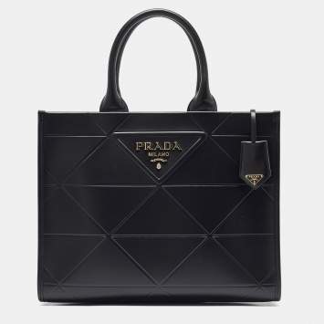 Pre Owned Prada Black Soft Calf Leather Medium Symbole Tote