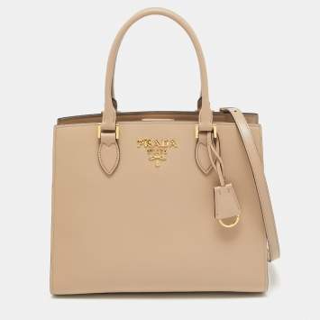 Pre Owned Prada Beige Saffiano and Soft City Leather Tote