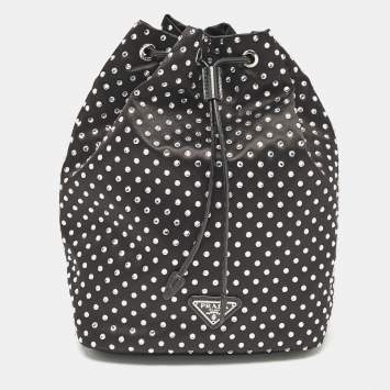 Prada Black Nylon Crystals Embellished Drawstring Pouch
