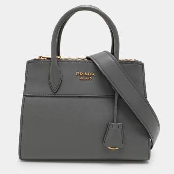 Pre Owned Prada Grey Saffiano and City Leather Paradigme Tote