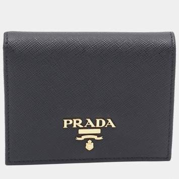 Pre Owned Prada Black Saffiano Metal Leather Bifold Wallet
