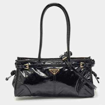 Pre Owned Prada Black Patent Leather Medium Bonnie Tote